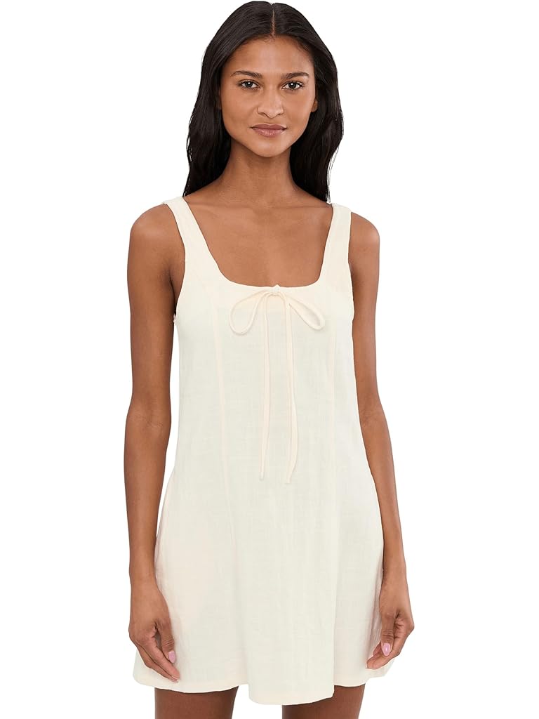 Beige Blank NYC Chalk Mark A Line Flare Linen Dress in Beige