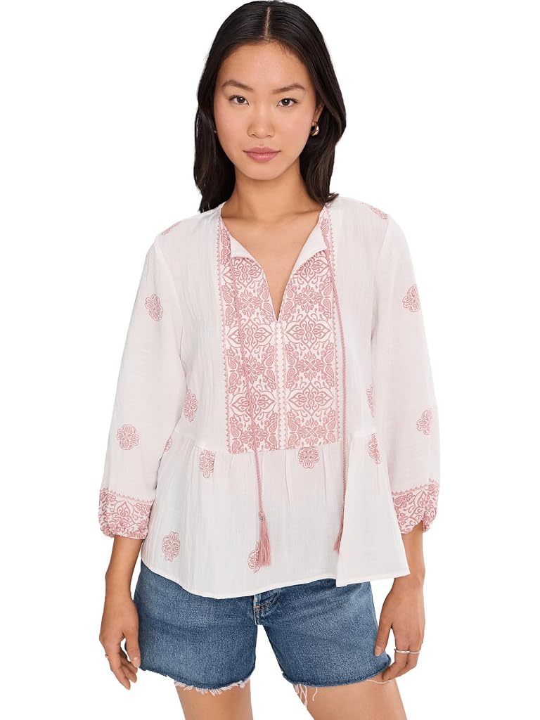 Red Vince Camuto Peasant Blouse With Neck Tie