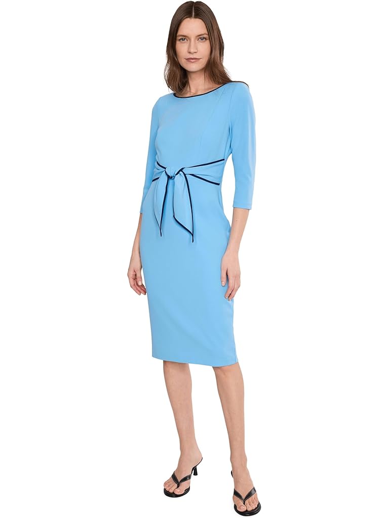 Blue Adrianna Papell Tipped Crepe Tie Dress