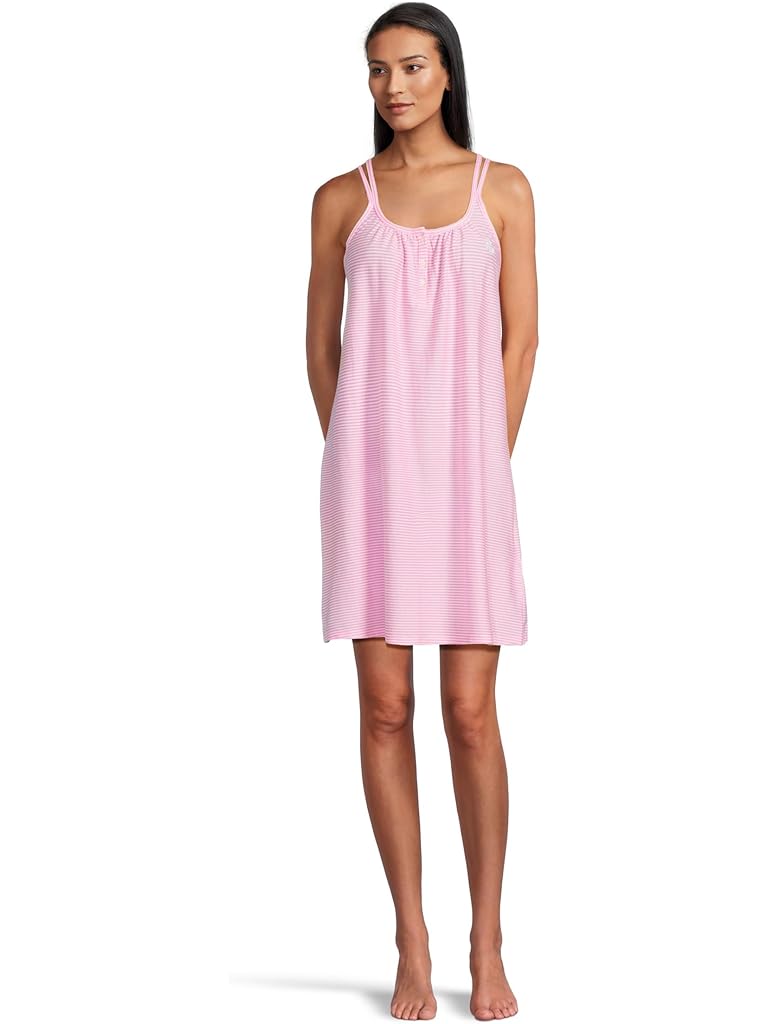 Pink Lauren Ralph Lauren Knit Double Strap Button Neck Gown