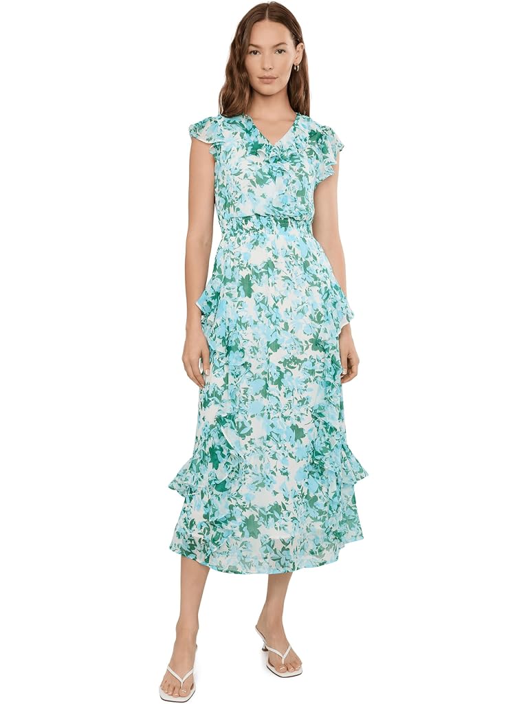 White CeCe Ruffle Wrap Midi Dress