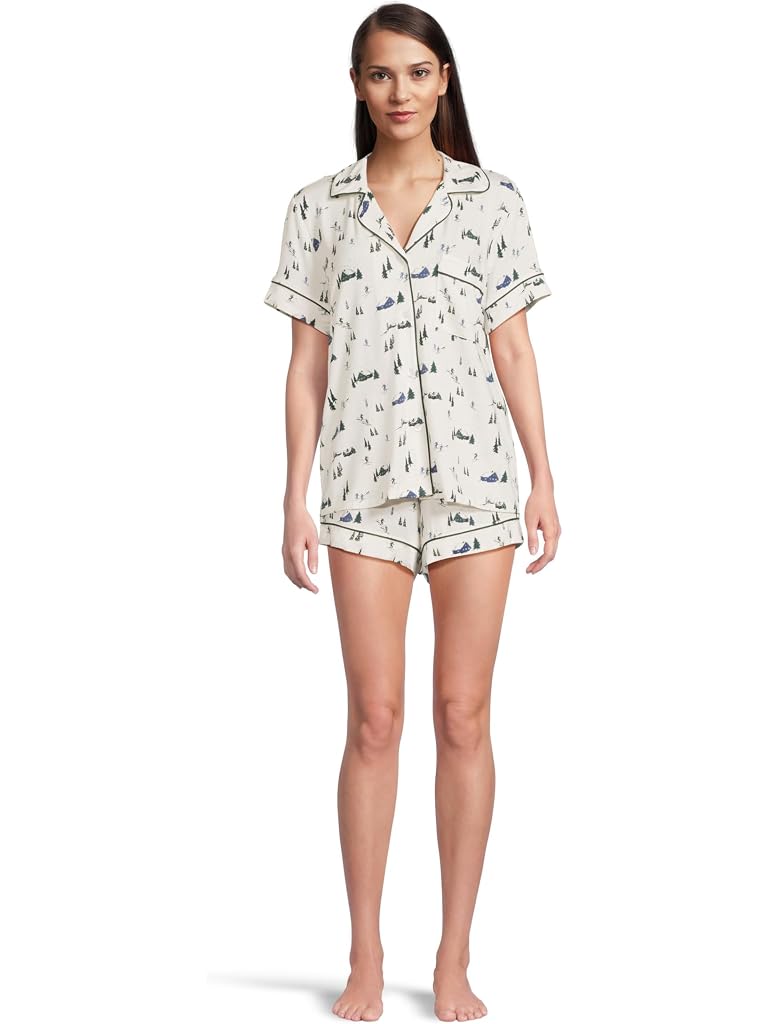 White Eberjey Gisele Printed TENCEL™ Modal Relaxed Shorts PJ Set