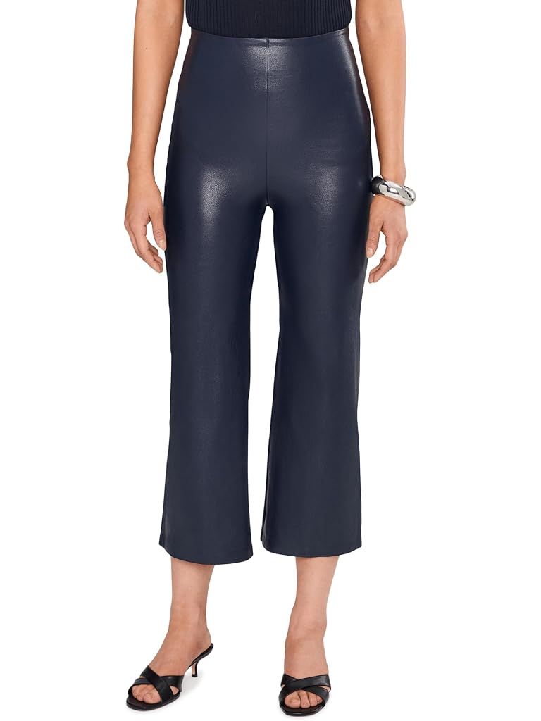 Navy Commando Faux Leather Cropped Wide Leg