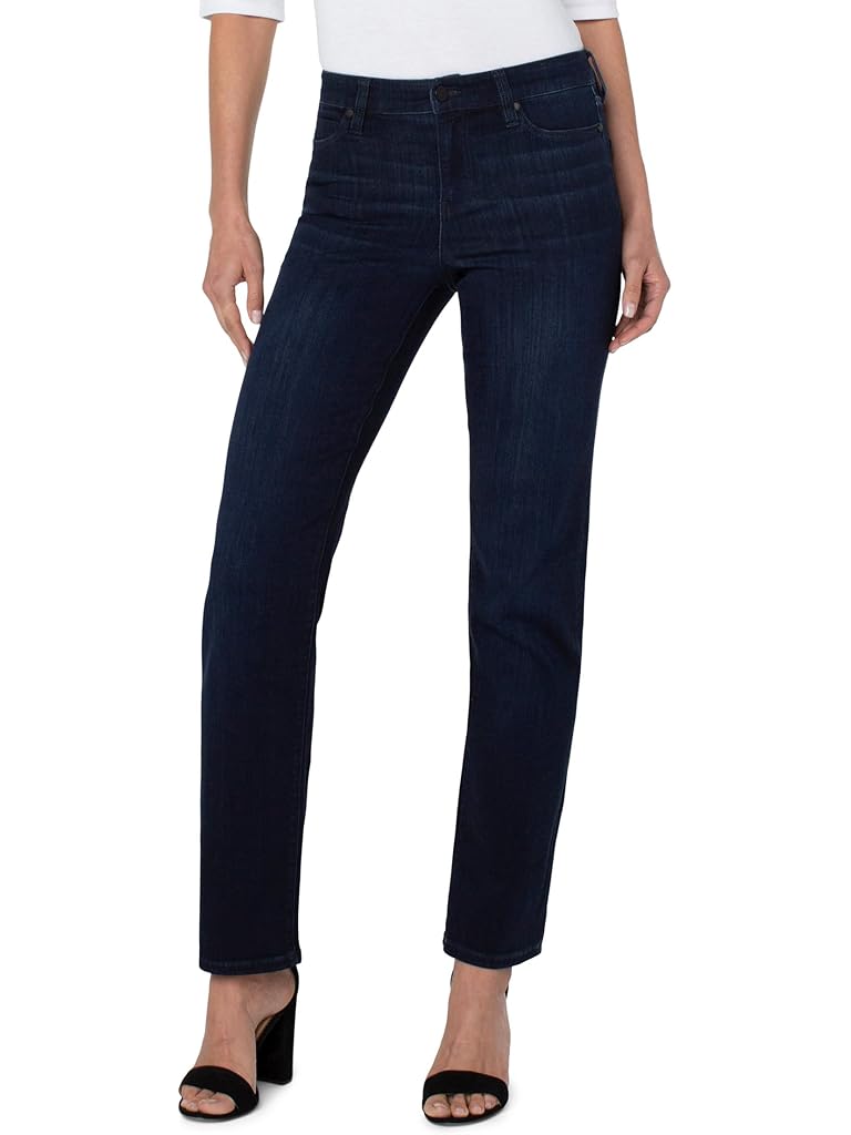 Black Liverpool Los Angeles Petite Kennedy Straight Mid-Rise Silky Soft Dual FX Denim