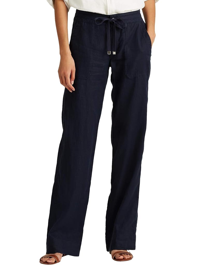 Navy Lauren Ralph Lauren Linen Wide-Leg Pants