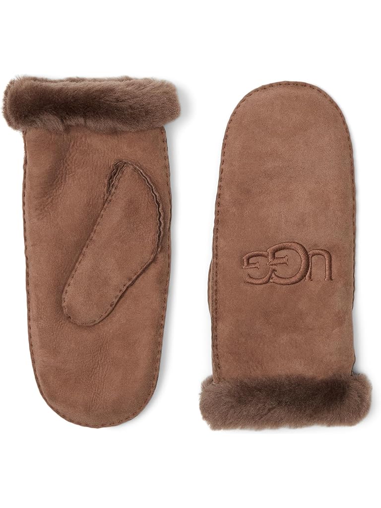 Taupe UGG Embroidered Water Resistant Sheepskin Mitten with Tech Palm