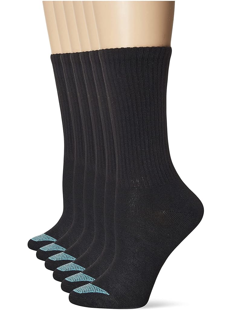 Black Hanes 6-Pack Women's Lightweight Breathable Wicking Cool Comfort Crew Socks