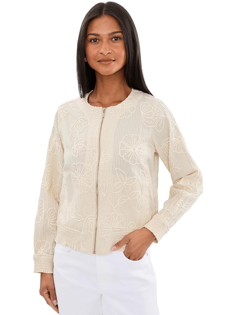 Bone Liverpool Los Angeles Long Sleeve Collarless Jacket With Smocking