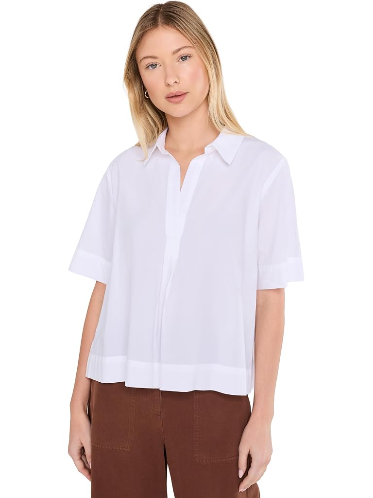 White Eileen Fisher Organic Cotton Poplin Classic Collar Top