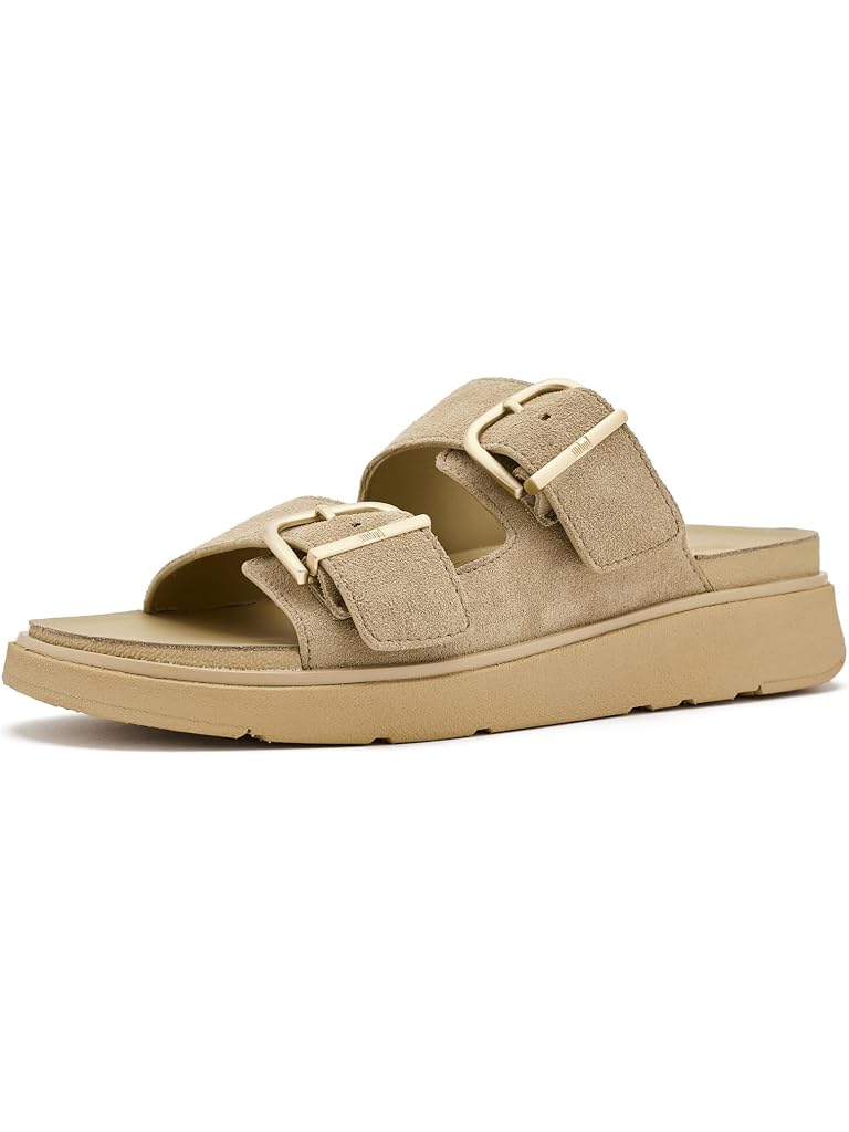 Brown FitFlop Gen FF Buckle Two Bar Suede Slides