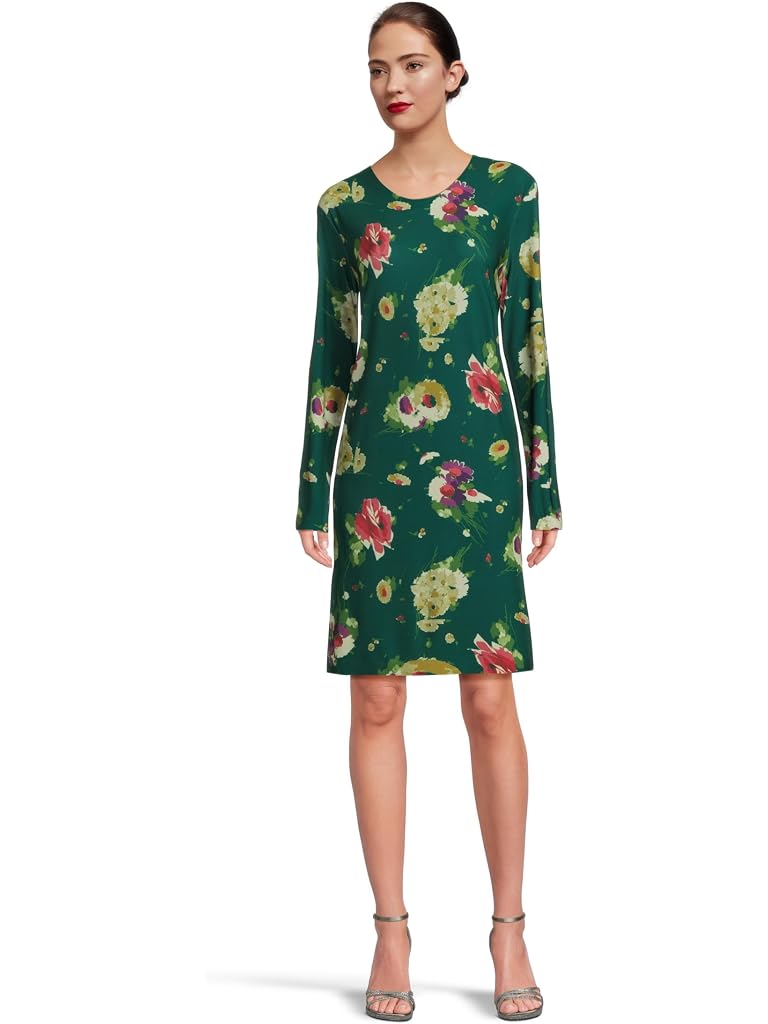 Green Norma Kamali Long Sleeve Crew Dress To Knee