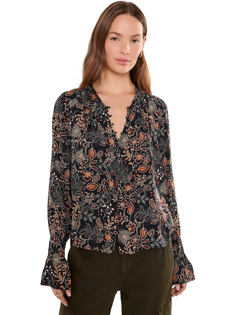 Black Liverpool Los Angeles Long Sleeve Woven Blouse with Pintucks
