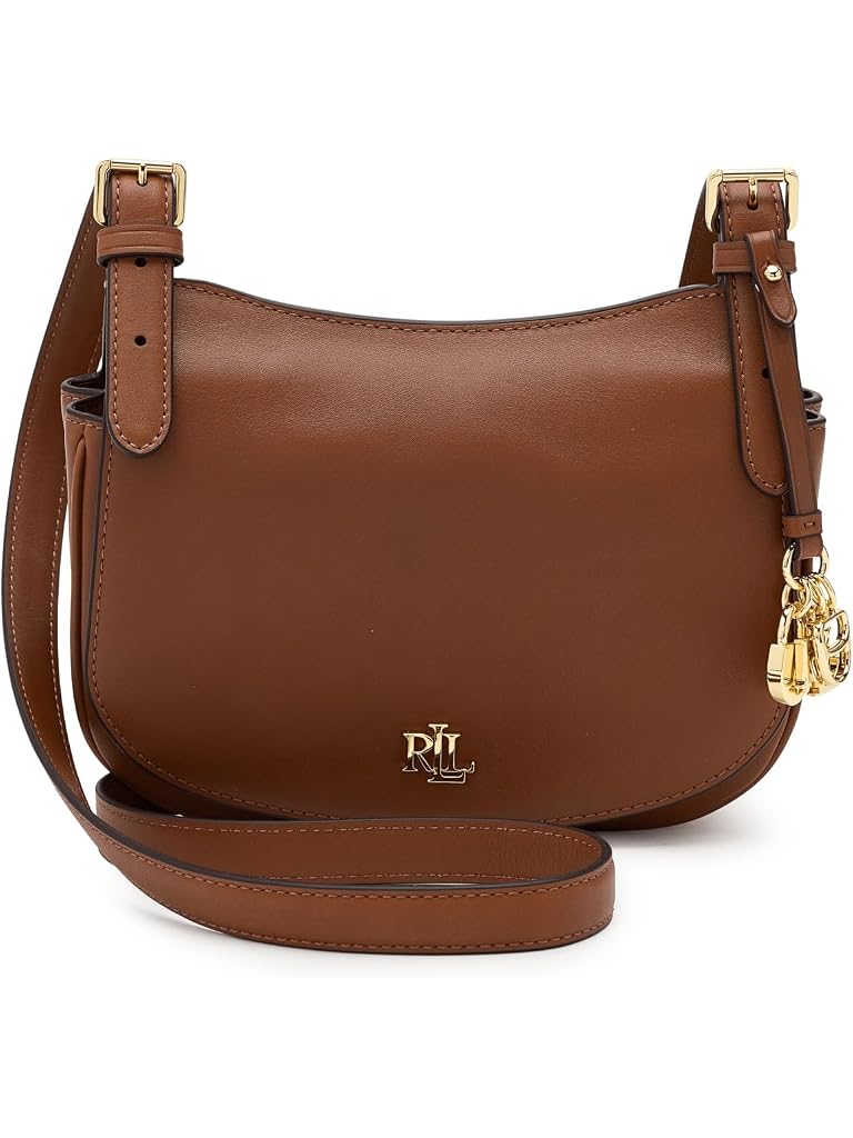 Tan Lauren Ralph Lauren Leather Medium Marcy Crossbody Bag