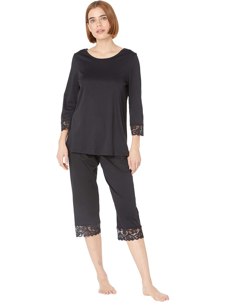 Black Hanro Moments Crop Pajama Set