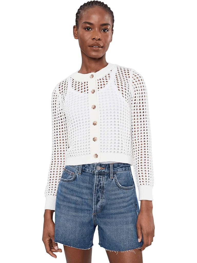 White CeCe Textured Mesh Long Sleeve Cardigan