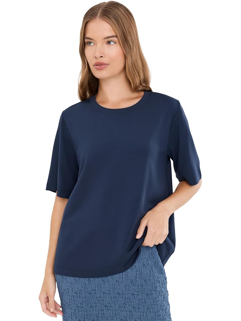 Blue Eileen Fisher Extra Fine Ponte Crew Neck Tee