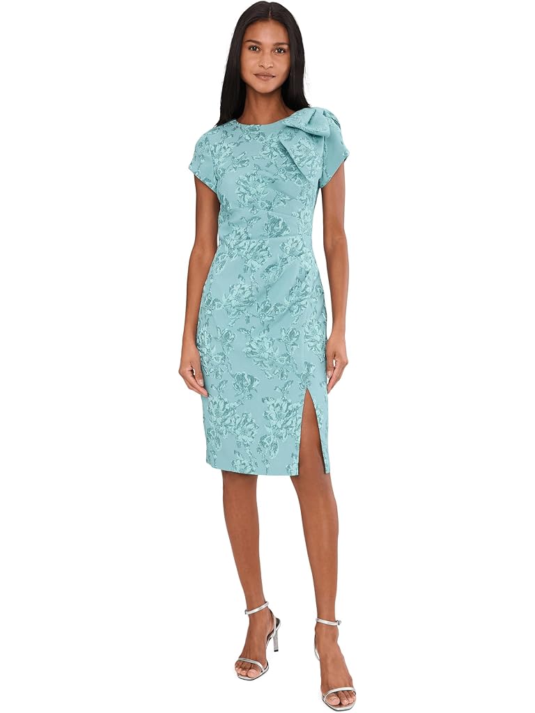 Blue Adrianna Papell Jacquard Bow Shoulder Midi Dress