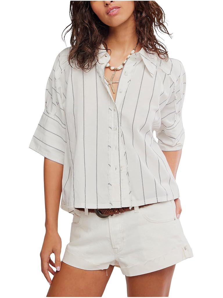 White Free People We The Free Seaside Cotton Stripe Shirt