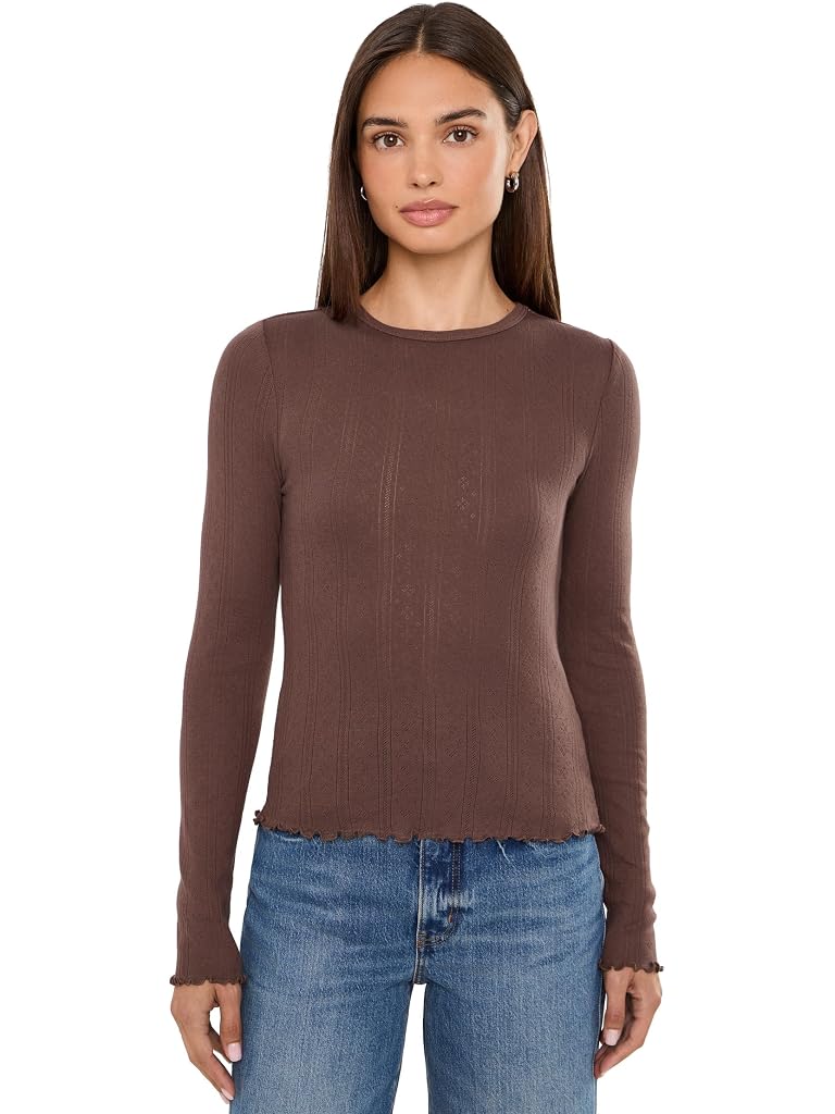 Tan DAZE Waverly Everyday Daze Long Sleeve Pointelle Crew Neck