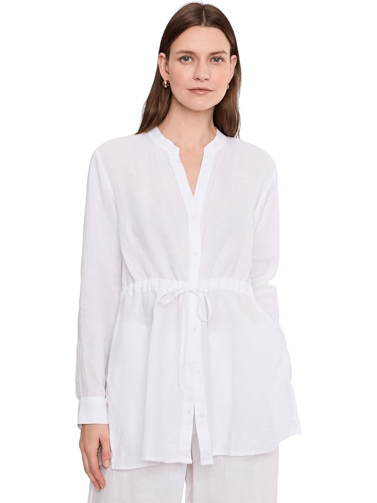 White Eileen Fisher Organic Handkerchief Linen Long Shirt With Drawstrng