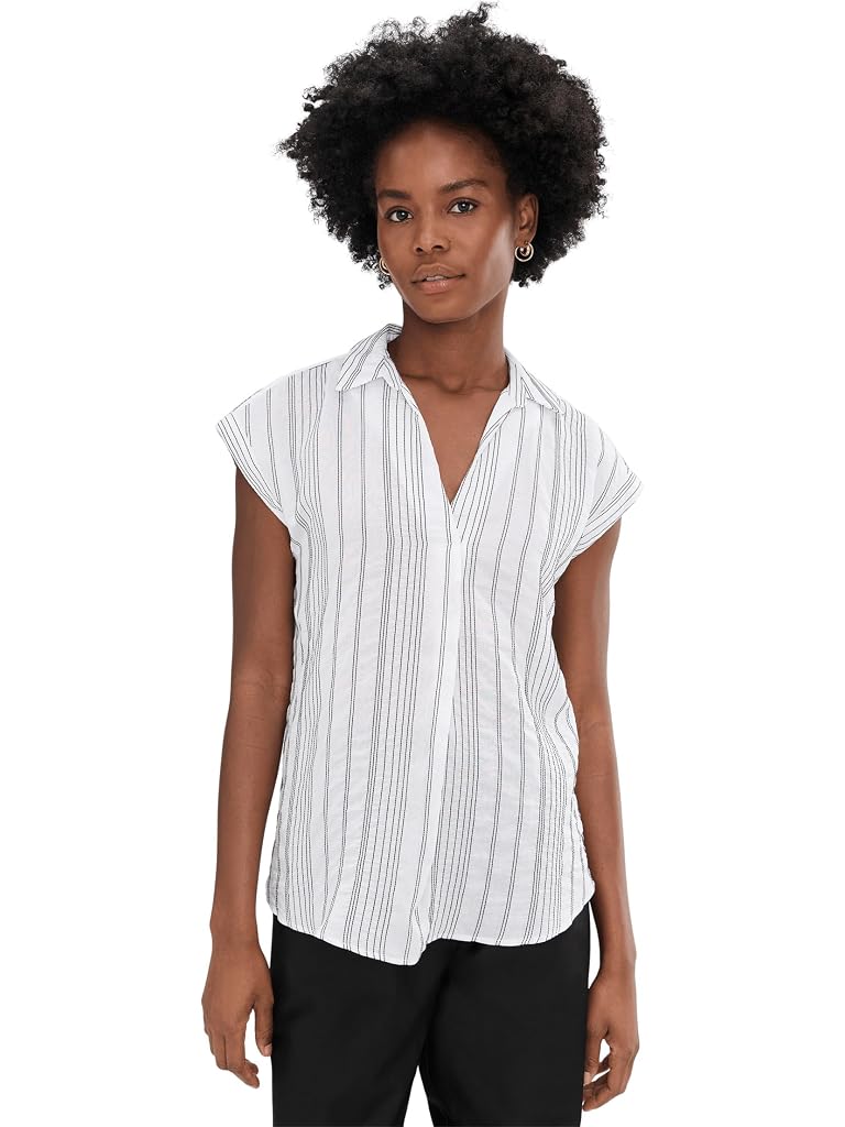 White Vince Camuto Relaxed Collar Short Sleeve Blouse