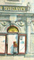 Il negozio di Seveglievich in piazza dei Signori. Ernesto Seveglievich fu uno dei firmatari dell'appello agli italiani di Spalato del 3 novembre 1918[82]