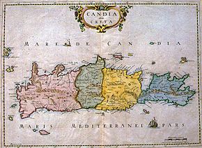 carte ancienne de la Crète montrant ses subdivisions administratives