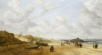 Uvízlá velryba na pláži v Nizozemí (Hendrick van Anthonissen, 30. léta 17. století)
