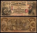 A National Gold Bank Note sorozatba tartozó, a First National Gold Bank of Petaluma (Charter 2193) által 1874-ben kibocsátott 100 dolláros bankjegy.