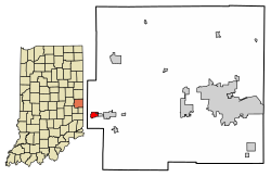 Location of Dublin in Wayne County, Indiana.