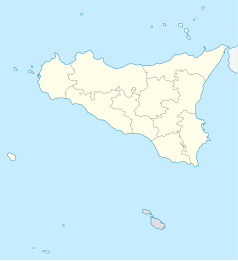 Mapa konturowa Sycylii, po prawej znajduje się punkt z opisem „Syrakuzy”
