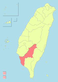 Kaohsiung City shown within the Taiwan islands