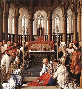 Exhumation de saint Hubert dans la collégiale Saint-Pierre de Liège (vers 1437), Londres, National Gallery.
