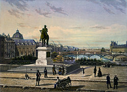 Le pont en 1842, en arrière-plan de la place du Pont-Neuf.