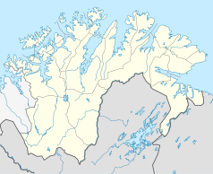 Mapa konturowa Finnmarku, po lewej znajduje się punkt z opisem „miejsce bitwy”