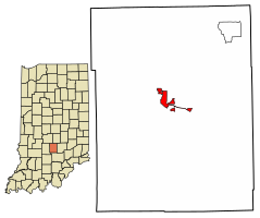 Location of Nashville in Brown County, Indiana.