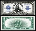 1923-as szériájú Silver Certificate 5 dolláros államjegy.