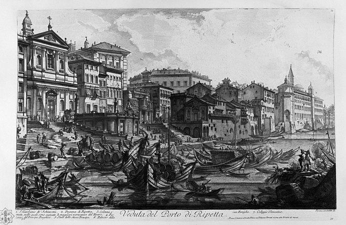 Piranesi, veduta del Porto di Ripetta con s. Girolamo (metà XVIII sec.)