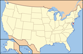 Peta Amerika Syarikat dengan nama Delaware ditonjolkan
