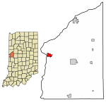 Location of Covington in Fountain County, Indiana.