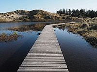 94. Platz: Heilabo Neu! mit Naturschutzgebiet „Amrumer Dünen“: Ein Bohlenweg führt durch die Heide-und Dünenlandschaft. Rechts und links sind über den Winter durch den Regen kleine Seen entstanden.