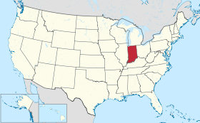 Karta SAD-a s istaknutom saveznom državom Indiana