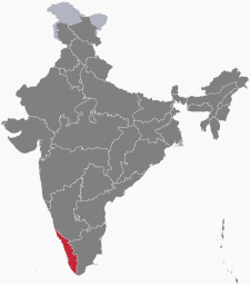Peta India dengan letak Kerala ditandai.