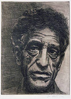 Portrét A. Giacomettiho, lept, autor Jan Hladík, 2002