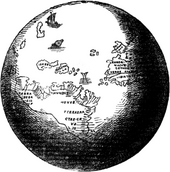 Dessin en contours d'un globe ancien montrant l'Amérique du Sud.