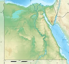 Mapa konturowa Egiptu, blisko górnej krawiędzi nieco na prawo znajduje się punkt z opisem „początek”, natomiast u góry nieco na prawo znajduje się punkt z opisem „koniec”