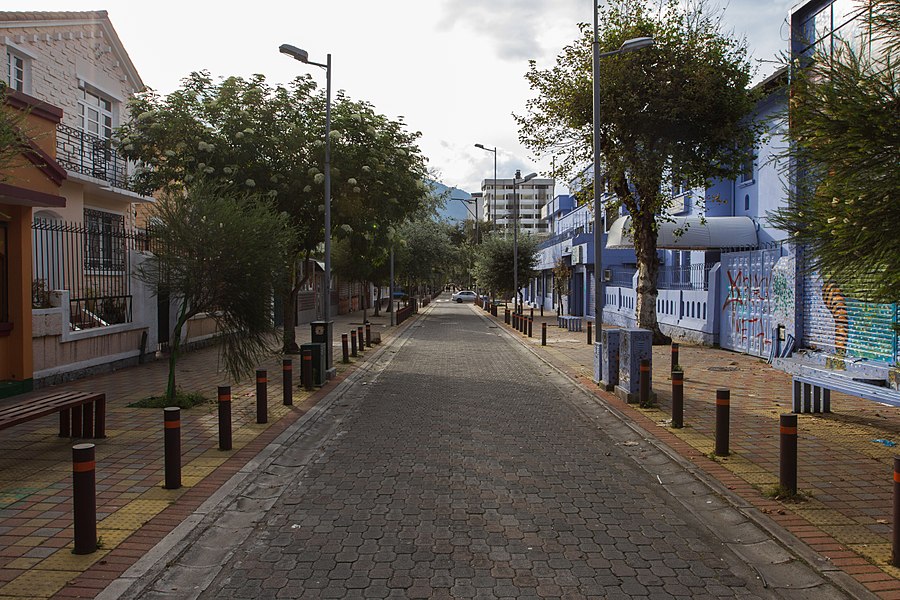 Vista de la calle llamada José Calama en el barrio de Mariscal Sucre (La Mariscal), Quito, Ecuador View of the street José Calama, in the suburb of Mariscal Sucre, Quito, Ecuador