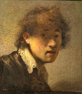 Rembrandt, Autoportrait, 1629, 15,5 × 12,7 cm, Munich, Alte Pinakothek.