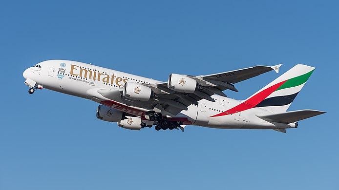     Emirates Airbus A380-861 departing 26L at Munich Airport.