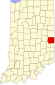 Harta statului Indiana indicând comitatul Wayne